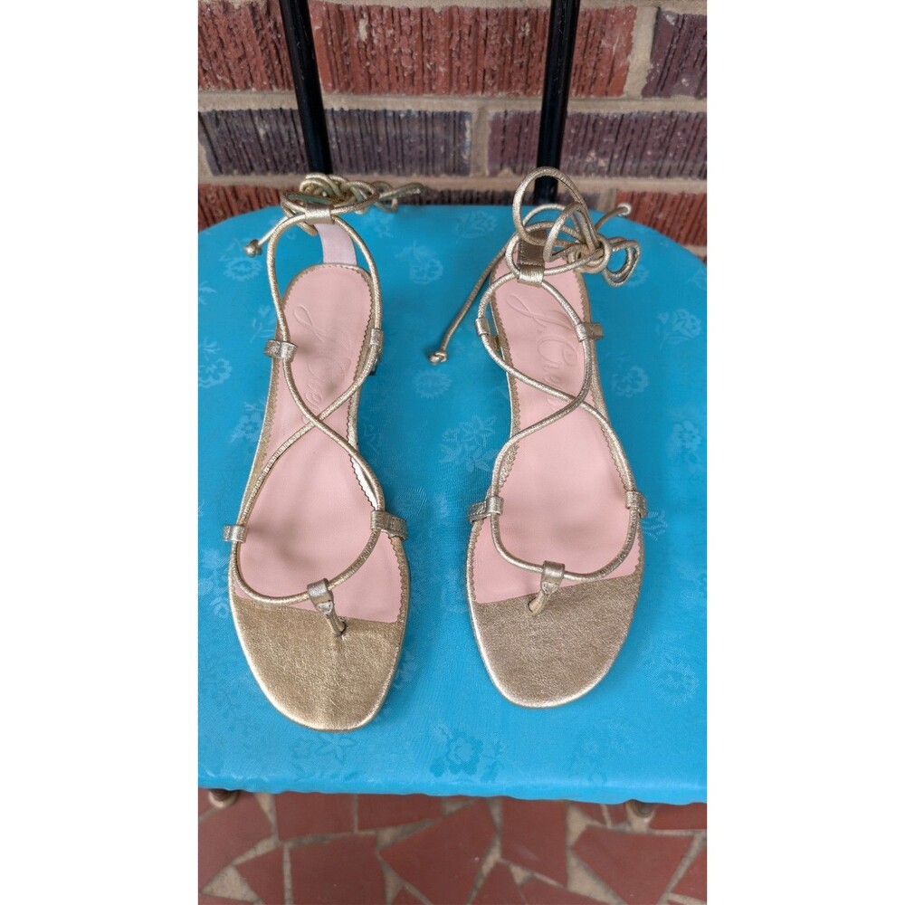 J. Crew Metallic Gold Lace-Up Flat Sandals
